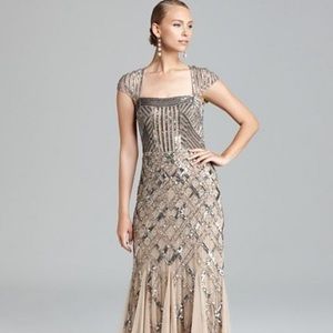 Adrianna Papell Cap Sleeve Beaded Gown